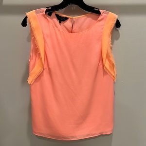 Ted Baker London Peach Coral Sleeveless Fringe-Trim Top